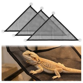 Ykimok 3Pcs Bearded Dragon Hammock - Nylon Mesh Reptile Hammock with Suction Cups for Lizard, Gecko, Snake (Black)