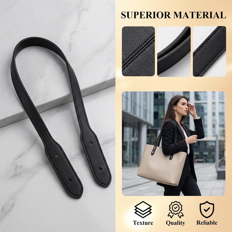 2-Pack PU Leather Bag Handles, Purse Straps Replacement with Rivets,