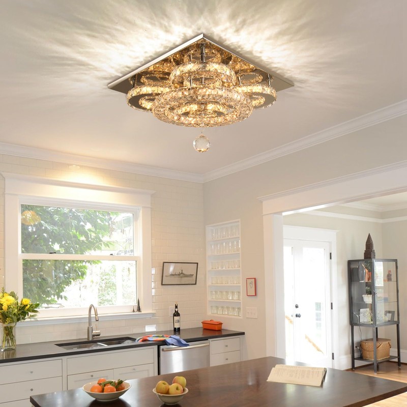 Modern Crystal Chandelier Five Rings LED Crystal Ceiling Light Flush