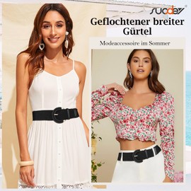 SUOSDEY Rattan Braid Belt for Women Wide Waist Belt Dress Woven Boho Belt with Semicircular Buckle, 1. Black