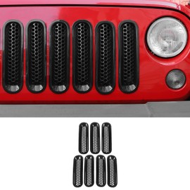 Insertos de rejilla de malla para Jeep Wrangler JK & Unlimited 2007-2017 Cubierta de parrilla (negro)