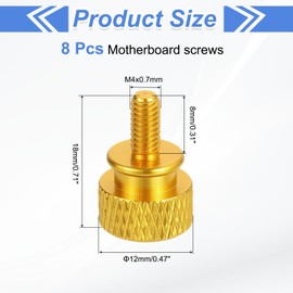 sourcing map 8Pcs M4x0.7mm Aluminum Thumb Screws, 12x18mm(ODxH) Computer Case Thumb Screws for PC Side Panel Motherboard Mounting Screw, Gold