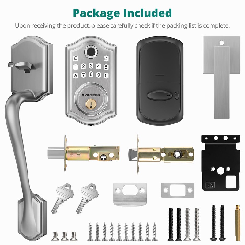 AkaGear Keyless Entry Door Lock with Handle Set - Fingerprint