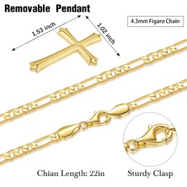 SPOINT Gold Cross Necklace for Men Cross Necklaces 4.3MM Thick Figaro Chain Engineered for Comfort Dainty 14K Gold Crosses Pendant Necklace 22in