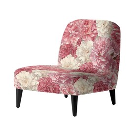 Hechitok Pink White Flower Armless Accent Chair Cover Stretch Slipper Chair Slipcovers with Elastic Bottom Furniture Protector Cover for Living Room Home Hotel