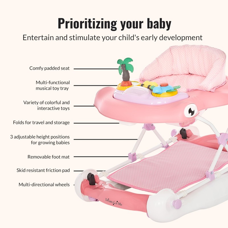 Dream On Me Aloha Baby Walker, 2-in-1 Foldable Infant Activity