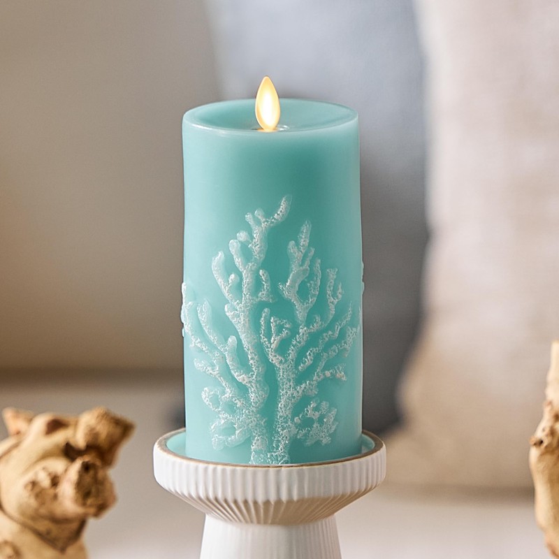 Luminara Embossed Coral Flameless LED Candle Moving Flame Pillar, Unscented