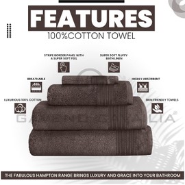 Gaveno Cavailia 100% Natural Cotton Thick Absorbent 450 GSM Hampton Hand Towel [ Pack of 4-Walnut (50x80 cm)