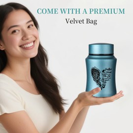 4.5 Inches Medium Size Urns for Human Ashes Adult, Heart Angel Wings Cremation Decorative Urns for Man, Female, Pets - Matte Blue