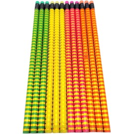 Zugar Land Colorful Neon Pencils with Gold Foil Stripes (7.5" Standard Size) Wood. #2 Lead. Great Party Favor (24)