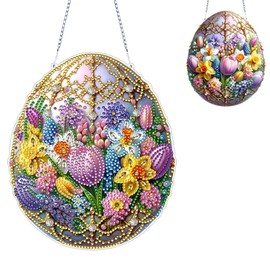 YOKUSHI Easter Diamond Art Painting Hanging Kits, Special Crystal Egg Craft DIY Ornaments Double Sided Acrylic DIY Wreath Pendant for Adults Decor