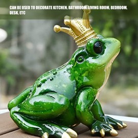 Frog with Crown Garden Decor for Outside Figurine Sculpture Lifelike Cute Synthetic Resin Desktop Statue Ornament for Kitchen Bedroom Garden Ideal Yard Decoration