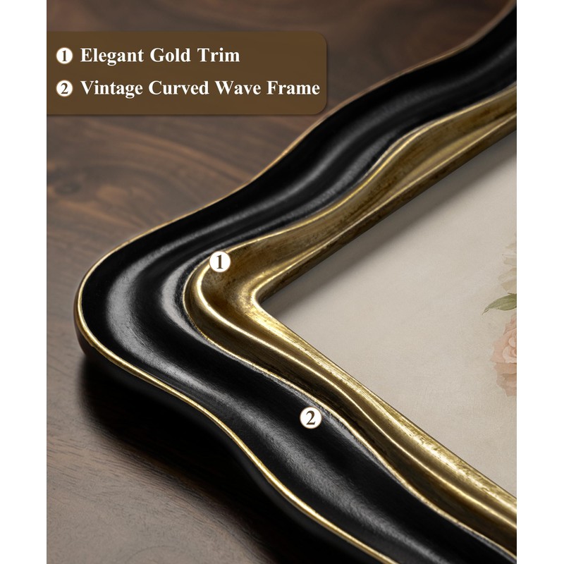 Afuly Black 5x7 Picture Frame Vintage Gold Wavy Resin Photo