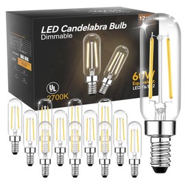 TJOY E12 Candelabra LED Bulb, 60W Equivalent Dimmable 2700K Soft Warm White, Small Base T6 Clear Edison Bulb 5.5W Vintage T25 Decorative for Chandelier Ceiling Fan Wall Sconce, 600lm, 12packs