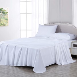 Chezmoi Collection Solid White 250TC 100% Cotton Twill Bed Sheet Set California King Size, 4-Piece Luxury Soft Breathable Smooth 16-Inches Deep Pocket Sheets and Pillowcases Set