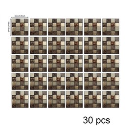 BooDecal Peel and Stick Tile Stickers DIY for Home Decor- (Pack of 30) 3.9 x 3.9 in Easy to Peel and Stick Wall Tile Decals Kitchen Backsplash Wall Stairs Furniture Staircase (Brown)