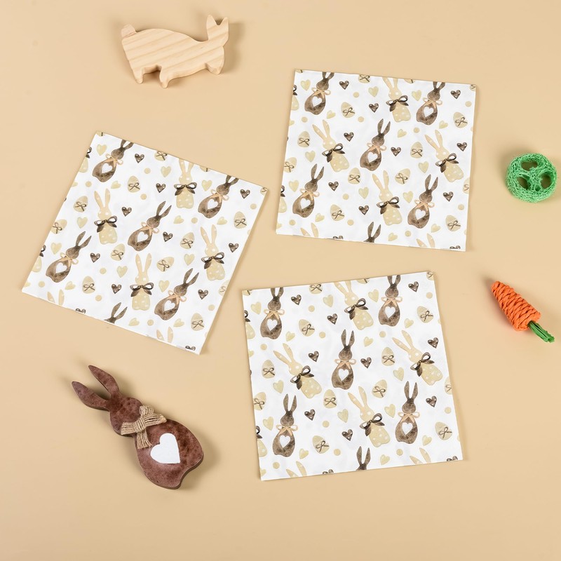 100Pcs Easter Bunny Paper Napkins Rabbits Eggs Disposable Party Napkins