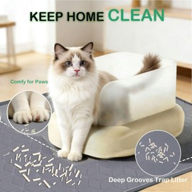 SORKUT Cat Litter Mat 34x22 Inch, Large Silicone Litter Box Mat for Floor Protection, Waterproof & Non-Slip, Soft for Cat Paws, Easy to Clean, Leak-Proof Edge, Gray