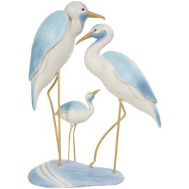 Deco 79 Polystone Bird Decorative Sculpture Family Home Decor Statue with Yellow Accents, Accent Figurine 11" x 5" x 15", Light Blue