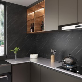 CHIHUT Black Marble Contact Paper Matte Marble Peel and Stick Wallpaper Waterproof Kitchen Countertop Contact Paper 30"x118" Removable Vinyl Film Countertop Stick Paper for Bathroom Table Desk Covers