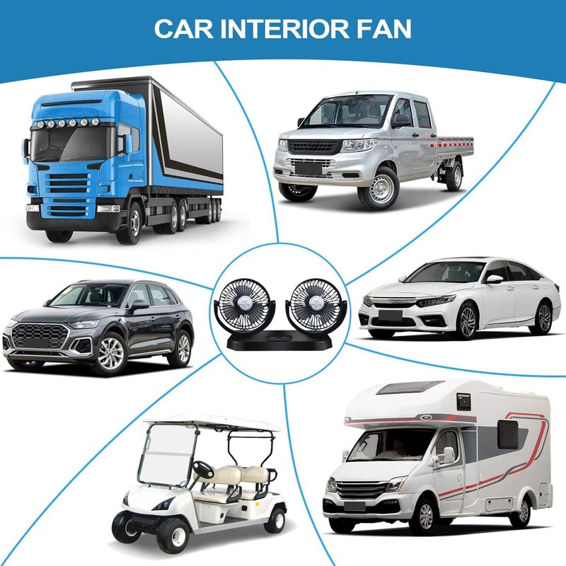 Electric Fan for Car | Double Head Car USB Fan
