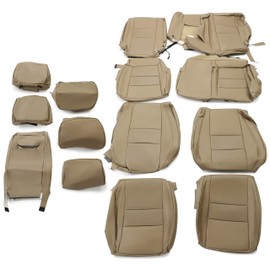 Kojem Full Synthetic Leather Seat Cover Sets Compatible with 2011-2019 Jeep Grand Cherokee, New Front and Rear Car Seat Covers (Light Frost Beige) (14-Piece Set)