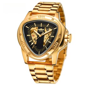 DAXIAOYU Men's Automatic Watches for Men Luxury Top Brand Hollow Triangle Male Mechanical Wristwatches Skeleton Waterproof (Gold Black)