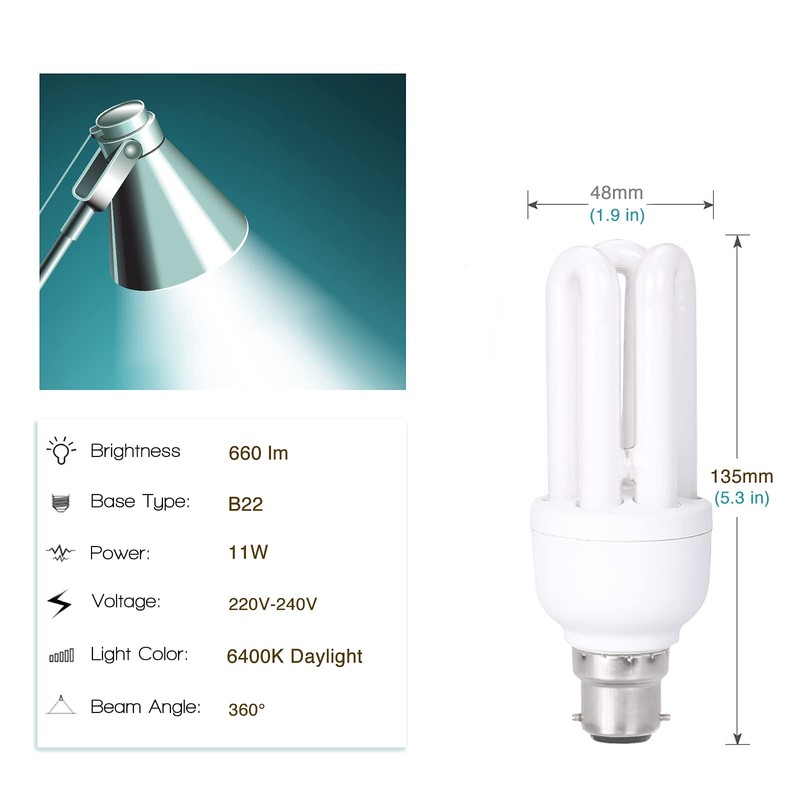 3 Pack 11W Equivalent to 60W, Daylight White 6400K B22