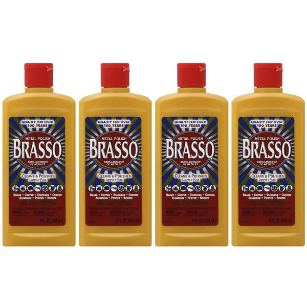 Brasso Metal Polish, 8 oz Bottle for Brass, Copper, Stainless, Chrome, Aluminum, Pewter & Bronze (Pack of 4)