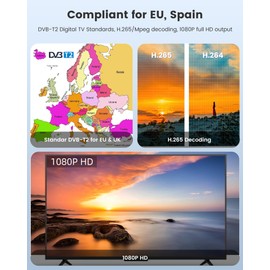 FIYAPOO DVB HD HDMI, HD TV Receiver, TDT DVB-T2 H265 HEVC FTA, PVR, USB, HDMI, MPEG-2/4, Digital SCART TV Receiver, Full HD 1080p Terrestrial Digital TV Tuner, Compatible with Android (2024 New)