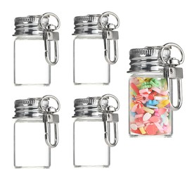 VASANA 5PCS 7ml /0.23oz Small Glass Bottles Aluminium Cap Ornament Wishing Bottles with Key Chain Clasp Crafts Gift Pendants DIY Glass Jars Miniature Message Bottles