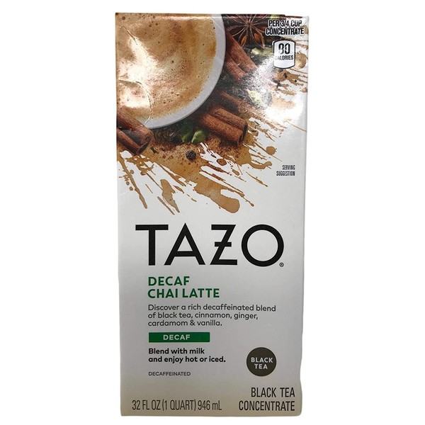 Tazo Chai Decaffeinated Tea Latte Liquid Concentrated Tea, Three (3) Count 32-Ounce Packs
