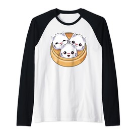 Cute Dumpling Cat Kawaii Dim Sum Cats Raglan Baseball Tee