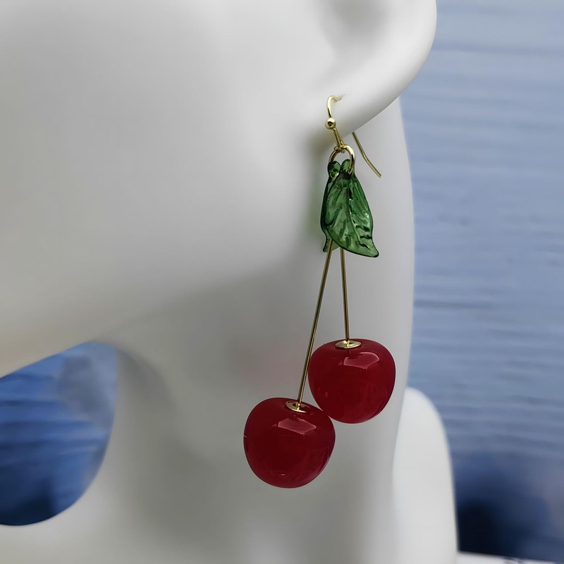 3D Cherry Dangle Earrings for Women Red Cherry Fruit Drop