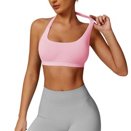 JN JANPRINT Workout Sports Bras for Women Halter Neck Impact Bra Padded Open Back Seamless Bralette Gym Bra Yoga Crop Top Pink