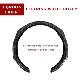 Sun Walker Carbon Fiber Car Steering Wheel Cover, 15" Anti-Slip Wear-Resistant Steering Wheel Protector Stylish Interior Decor, Ultra-Thin Comfortable Leather Wheel Cover for Women Men (Black)