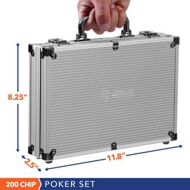 Rally and Roar Professional Poker Set w/ Hard Case, 2 Card Decks, 5 Dice, 3 Buttons - 200 Chips