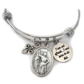 St. Joan of Arc Bangle Bracelet, Quote, I am Not Afraid, I was born to do this, Patron Saint Italian Charm Jewelry, 3 Sizes Small to Large
