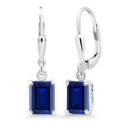 Gem Stone King 925 Sterling Silver 8X6MM Emerald Cut Gemstone Birthstone Drop Dangle Earrings For Women
