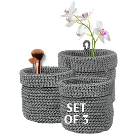 MOMO WAY Storage Basket Organiser Basket Decorative Storage Boxes Fabric Baskets for Small Items Towels and Cosmetics Ideal for Kitchen Bathroom Pack of 2 14 x 14 cm + 1 Piece 17 x 17 cm