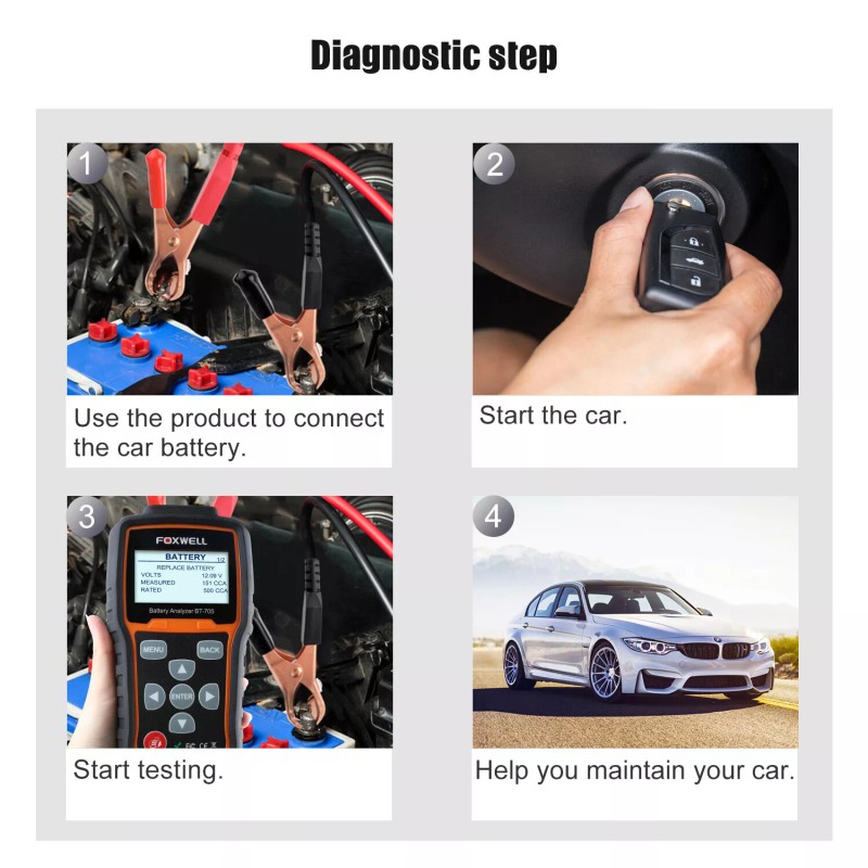 FOXWELL BT705 12-24V Digital Battery Tester Automotive Load Cranking Test