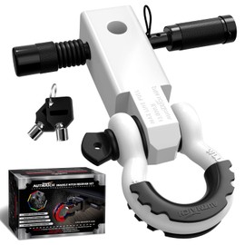 AUTMATCH Shackle Hitch Receiver 2 Inch - 3/4" D Ring Shackle and 5/8" Trailer Hitch Lock Pin, 45,000 Lbs Break Strength Heavy Duty Receiver Towing Kit for Off-Road Vehicle Recovery, White