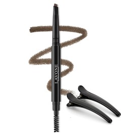 Eyebrow Pencil - Makeup Waterproof Brow Pencil with Triangular Tip, Dual-Sided Brow Brush, Precise, Fine Tip, Shapes, Defines, Fills Brows Creates Natural Looking Brow, with Hair Clips - Dark Brown