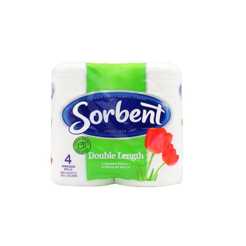 Sorbent Double Length 3 Ply Toilet Tissue (Pack of 4)