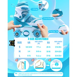 SMOOJOY Roller Skates for Kids Girls and Boys with Light-Up Wheels | Adjustable Size Blue & Green Rollerskates Shoes for Youth and Women Ages 5-8