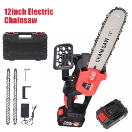 12" Cordless Chainsaw 21V Brushless Electric Handheld Chain Saw +Battery&Charg