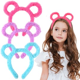 Melbelia Animal Ear Headbands, 3Pcs Bear, Mouse, and Costume Ears with Hair Accessories for Themed Events and Party Decoration (Red, Purple and Blue)