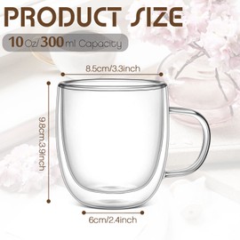 Gerrii 12 Pack Double Walled Glass Coffee Mugs with Handle 10 oz Insulated Glass Cappuccino Mugs Clear Espresso Mugs for Home Office Coffee Tea Espresso Latte Milk and Other Hot Cold Beverages