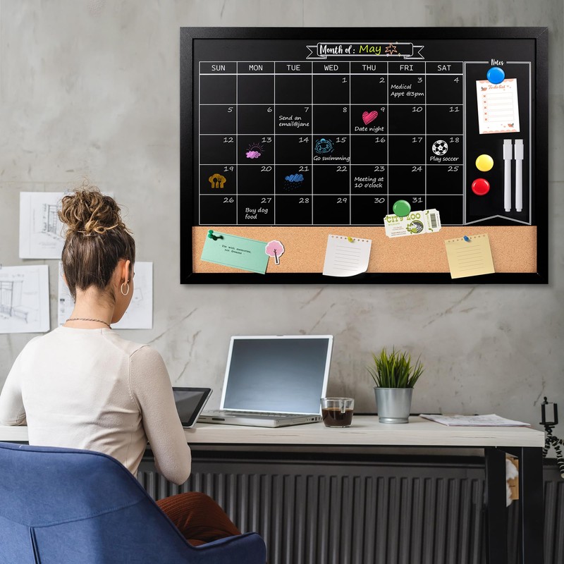 Board2by Monthly Chalkboard Calendar & Cork Board for Wall, 24"x36"