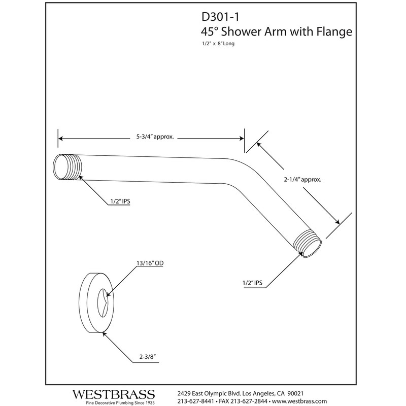 Westbrass 1/2" IPS x 8" Shower Arm, Matte Black, D301-1-62